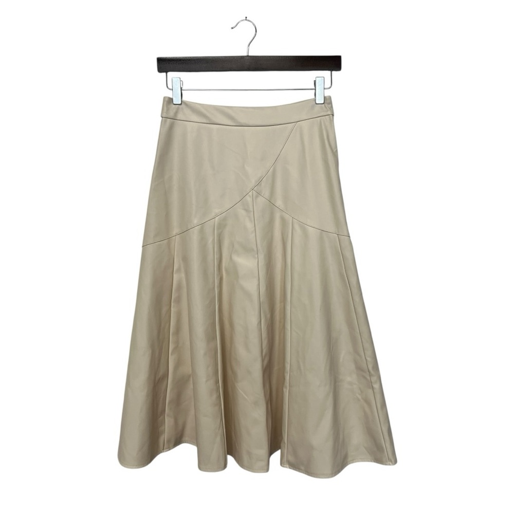 Emerson Lang | Flare Long Beige Off White Faux Leather skirt S